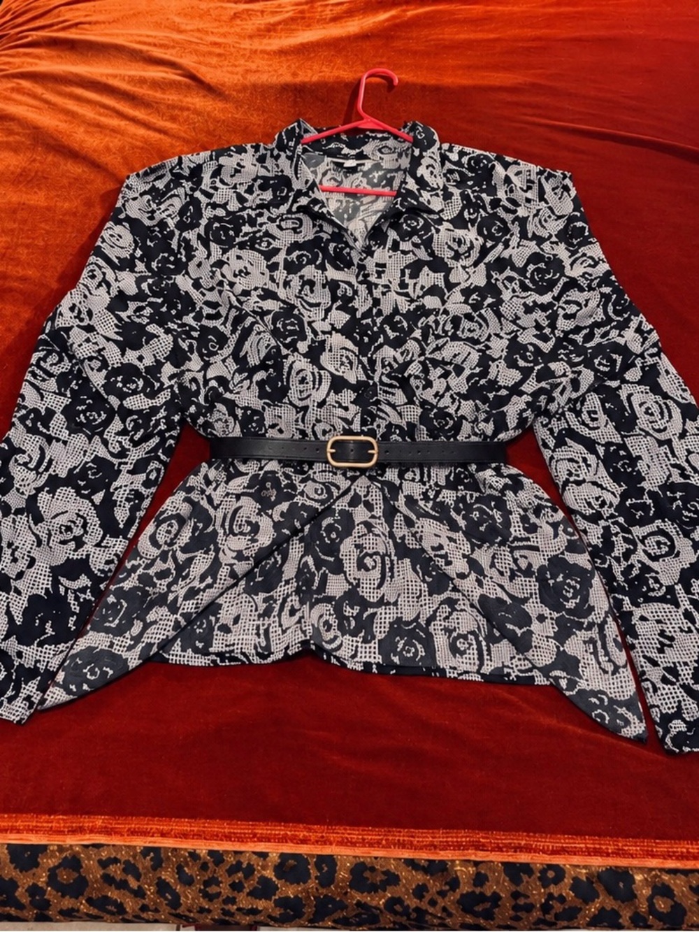 Catherines Black and White Floral Button-Front Shirt